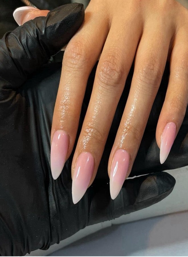 XCREANDO Gradient Pink Press on Nails - Medium Length Almond Shaped Fake Acrylic Nails, Glue on False Nails for Women, Thick Natural Gel Stiletto, 24Pcs - Image 2